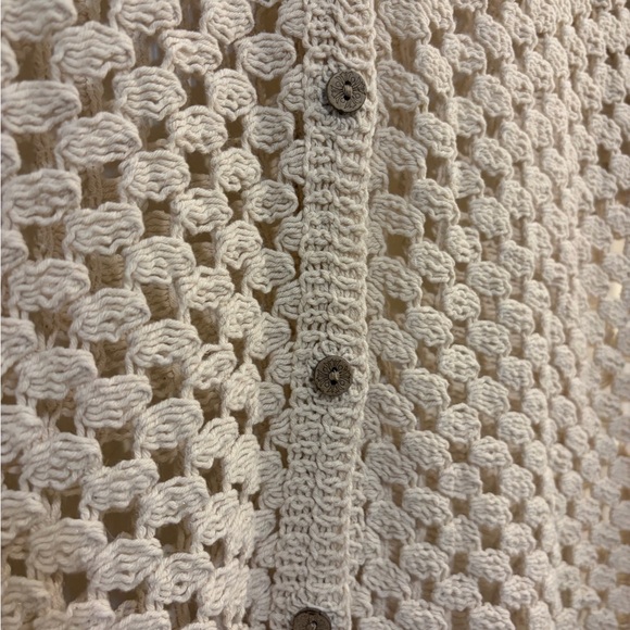 Open-Knit Button Front Short Sleeve Sweater - Cream - Picture 2 of 6